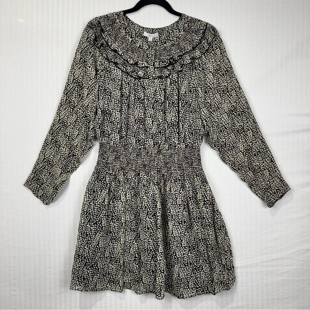 Joie Black/White Pattern Lilianna Silk Ruffle Mini Dress Smock Waist Size Small